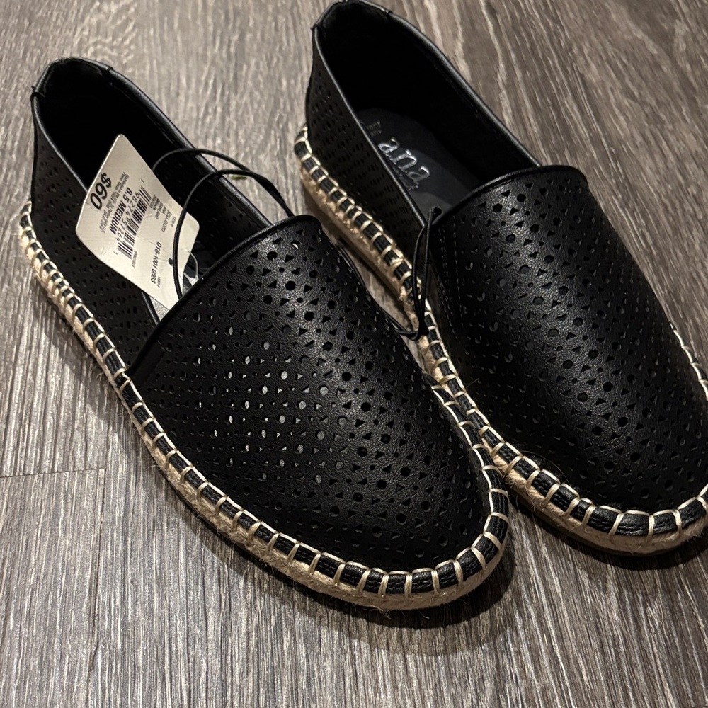 A.N.A Black Perforated Espadrilles with Tan Trim